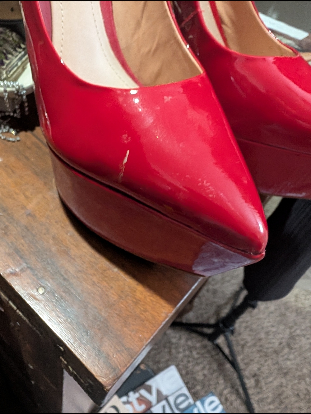 Women's Red Patent Platform Stiletto Pumps - Picture 4 of 6